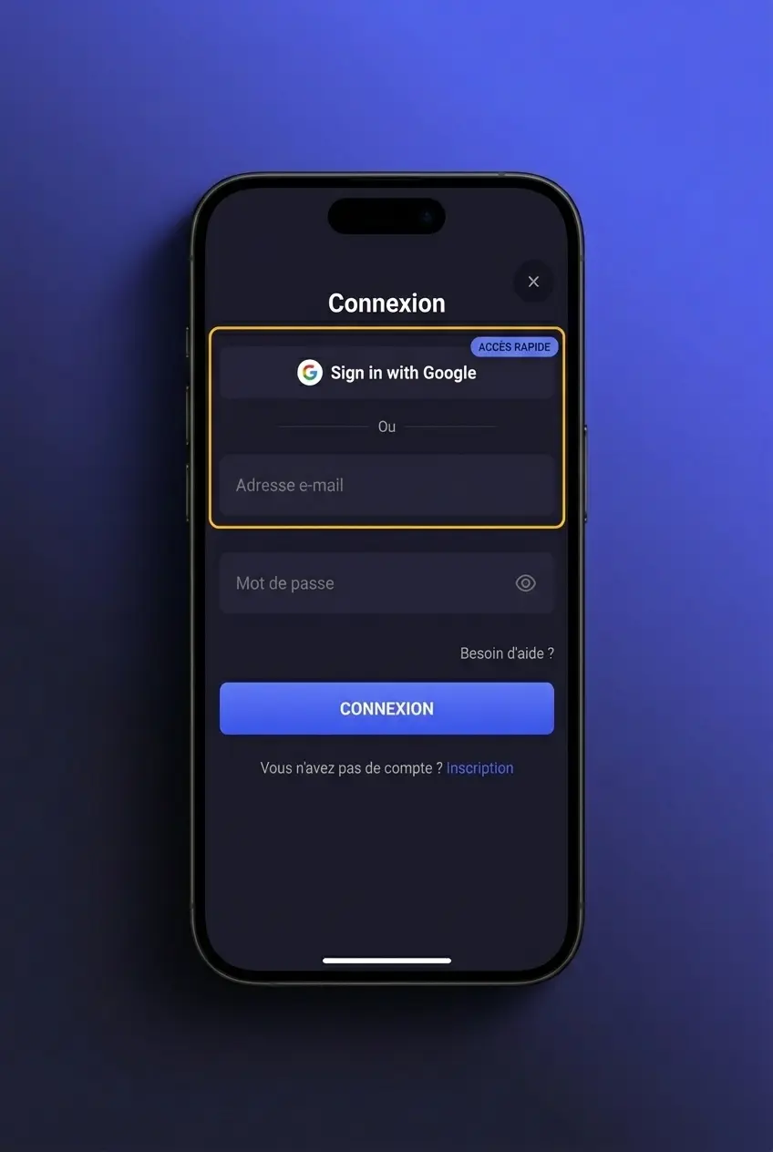 Page de connexion SpinAura avec champs e-mail et mot de passe, options Google et Facebook, et authentification 2FA