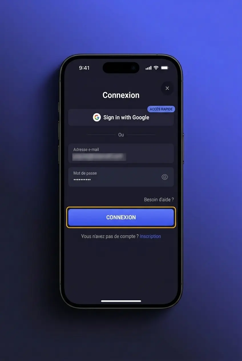 Page de connexion SpinAura avec champs e-mail, mot de passe et options Google/Facebook pour accéder au tableau de bord