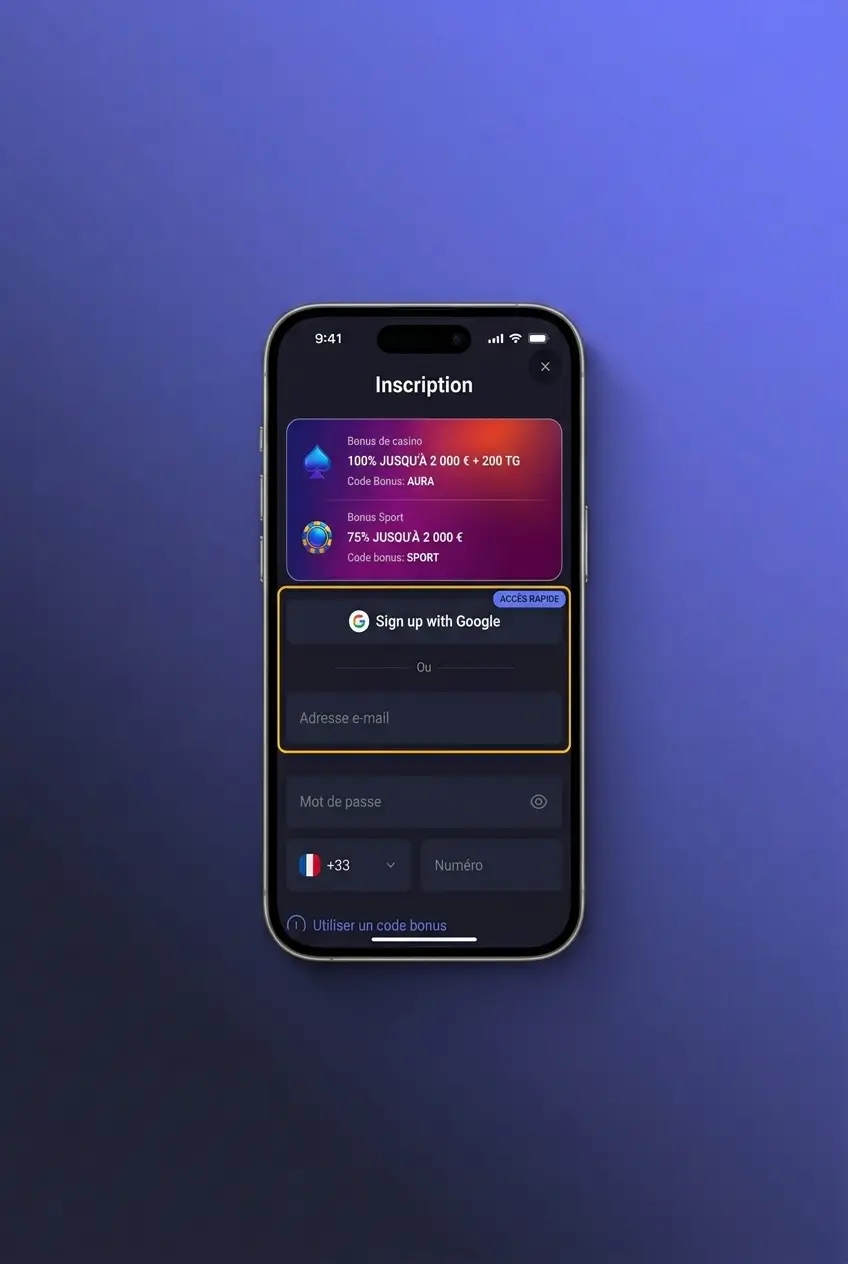 Inscription sur l'application SpinAura en 4 étapes simples depuis mobile pour les joueurs français